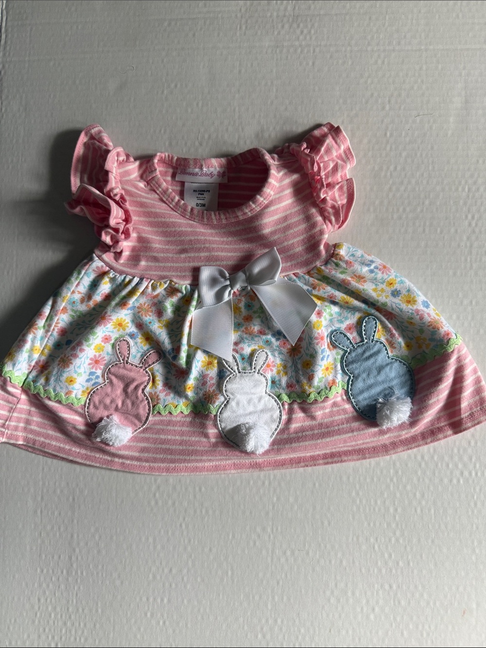 Bonnie Baby Pink Striped Floral Bunny Dress with Bow